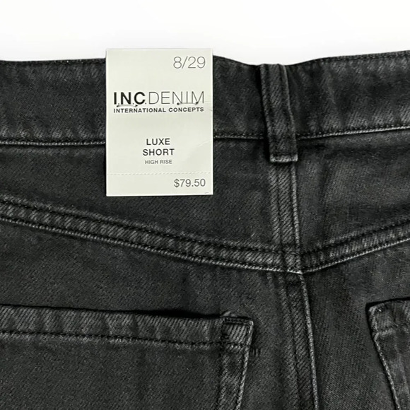 INC International Concepts | Black | COTTON EMBROIDERED DENIM SHORTS - Picture 5 of 7